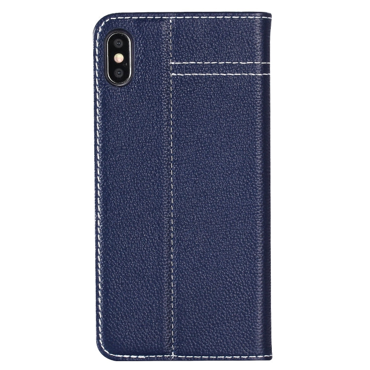 For iPhone XS / X GEBEI Top-grain Leather Horizontal Flip Protective Case with Holder & Card Slots(Blue) - free shipping - PMC TechLife - Order now!