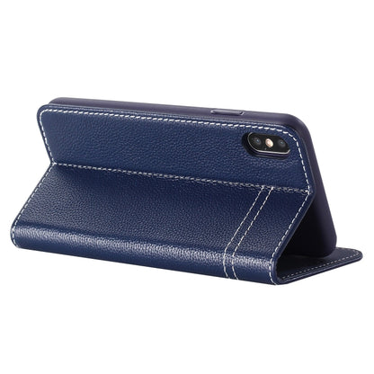 For iPhone XS / X GEBEI Top-grain Leather Horizontal Flip Protective Case with Holder & Card Slots(Blue) - More iPhone Cases by GEBEI | Online Shopping South Africa | PMC Jewellery | Buy Now Pay Later Mobicred