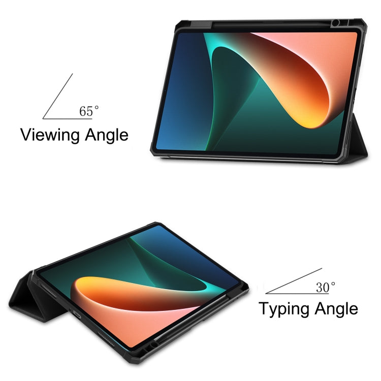 For Xiaomi Pad 5 / 5 Pro Custer Texture Horizontal Flip Leather Case with Three-folding Holder & Sleep / Wake-up Function(Black) - More Tablet Cases by PMC TechLife | Online Shopping South Africa | PMC TechLife