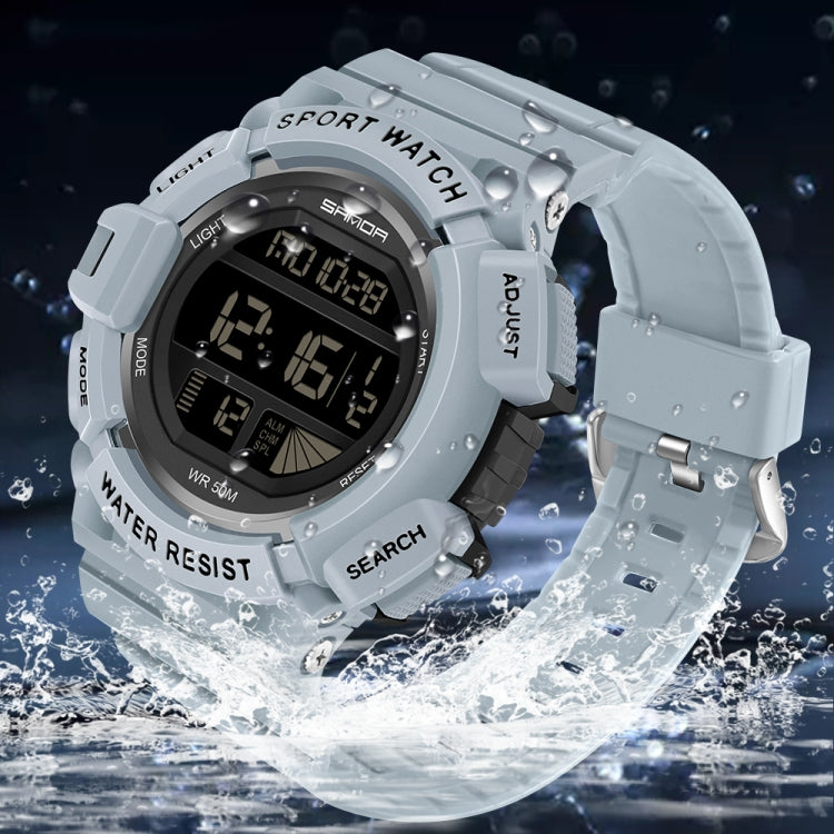 SANDA 2106 LED Digital Display Luminous Alarm Clock Men Outdoor Sports Electronic Watch(Black White) - LED Digital Watches by SANDA | Online Shopping South Africa | PMC Jewellery | Buy Now Pay Later Mobicred