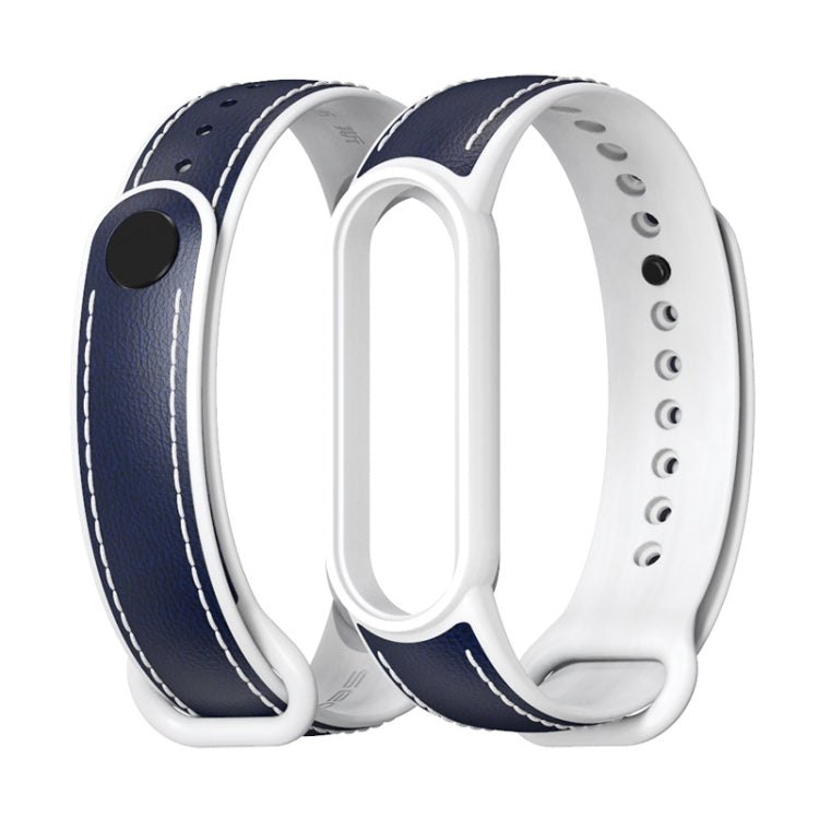 For Xiaomi Mi Band 5/6/7 MIJOBS TPU + Leather Watch Band(Blue+White) - Watch Bands by MIJOBS | Online Shopping South Africa | PMC TechLife | Buy Now Pay Later Mobicred