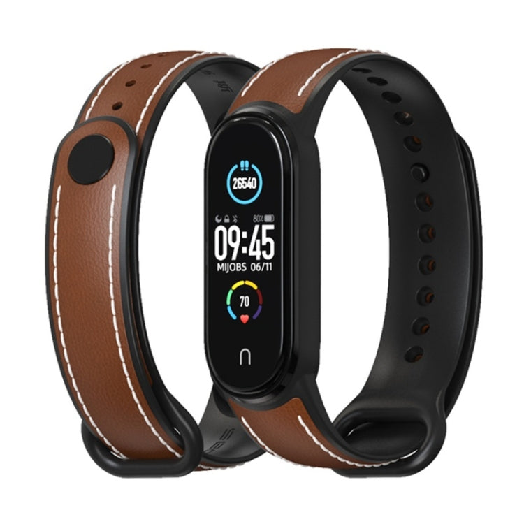 For Xiaomi Mi Band 5/6/7 MIJOBS TPU + Leather Watch Band(Brown+Black) - Watch Bands by MIJOBS | Online Shopping South Africa | PMC TechLife | Buy Now Pay Later Mobicred