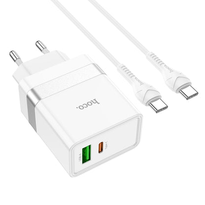 hoco N21 PD 30W Type-C / USB-C + QC 3.0 USB Mini Fast Charger with Type-C / USB-C to Type-C / USB-C Data Cable , EU Plug(White) - USB Charger by hoco | Online Shopping South Africa | PMC Jewellery