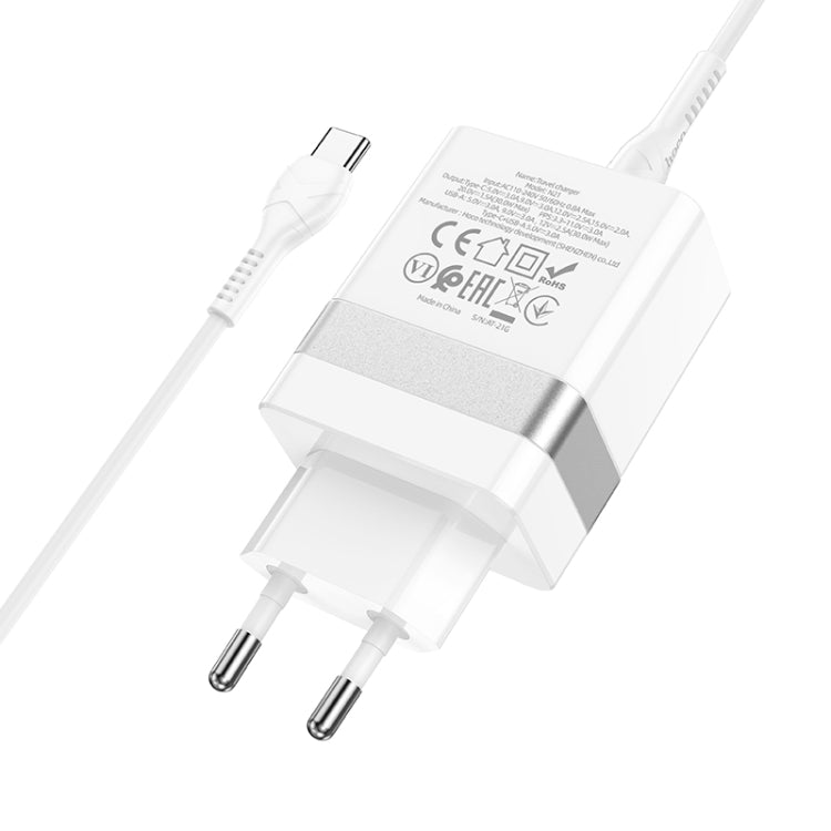 hoco N21 PD 30W Type-C / USB-C + QC 3.0 USB Mini Fast Charger with Type-C / USB-C to Type-C / USB-C Data Cable , EU Plug(White) - USB Charger by hoco | Online Shopping South Africa | PMC Jewellery