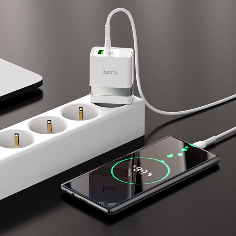 hoco N21 PD 30W Type-C / USB-C + QC 3.0 USB Mini Fast Charger with Type-C / USB-C to Type-C / USB-C Data Cable , EU Plug(White) - USB Charger by hoco | Online Shopping South Africa | PMC Jewellery