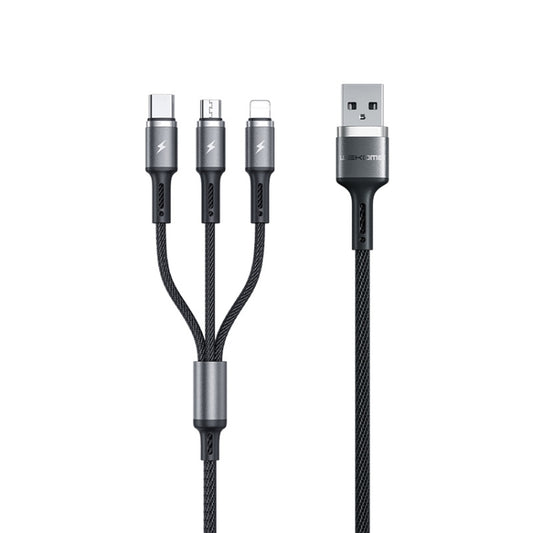 WK WDC-150 3 In 1 8 Pin + Micro USB + Type-C / USB-C Metal Charging Cable, Length: 1.2m(Black) - Multifunction Cable by WK | Online Shopping South Africa | PMC Jewellery | Buy Now Pay Later Mobicred