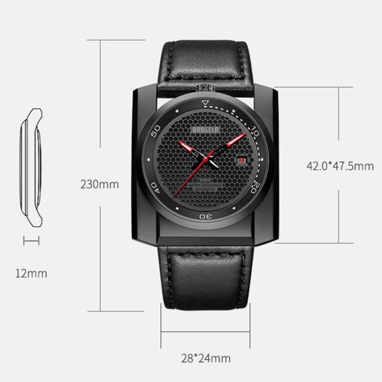 BAOGELA 6775G Honeycomb Hollow Round Dial Leather Strap Clock Calendar Mechanical Watch For Men(Black Silver) - Leather Strap Watches by BAOGELA | Online Shopping South Africa | PMC Jewellery | Buy Now Pay Later Mobicred