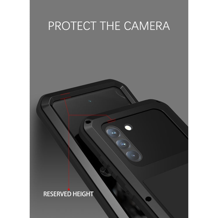 For Samsung Galaxy S21 FE LOVE MEI Metal Shockproof Waterproof Dustproof Protective Phone Case with Glass(Black) - Galaxy Phone Cases by LOVE MEI | Online Shopping South Africa | PMC Jewellery | Buy Now Pay Later Mobicred