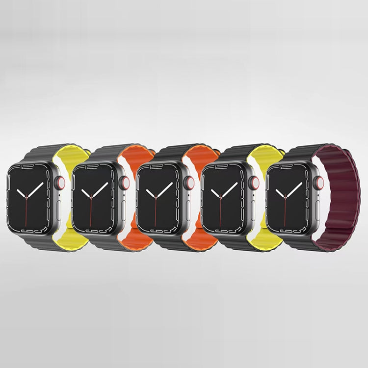 Mutural Moran Series Liquid Silicone Magnetic Strap Watch Band For Apple Watch Series 9&8&7 41mm / SE 3&SE 2&6&SE&5&4 40mm / 3&2&1 38mm(Black + Orange) - Watch Bands by Mutural | Online Shopping South Africa | PMC Jewellery | Buy Now Pay Later Mobicred