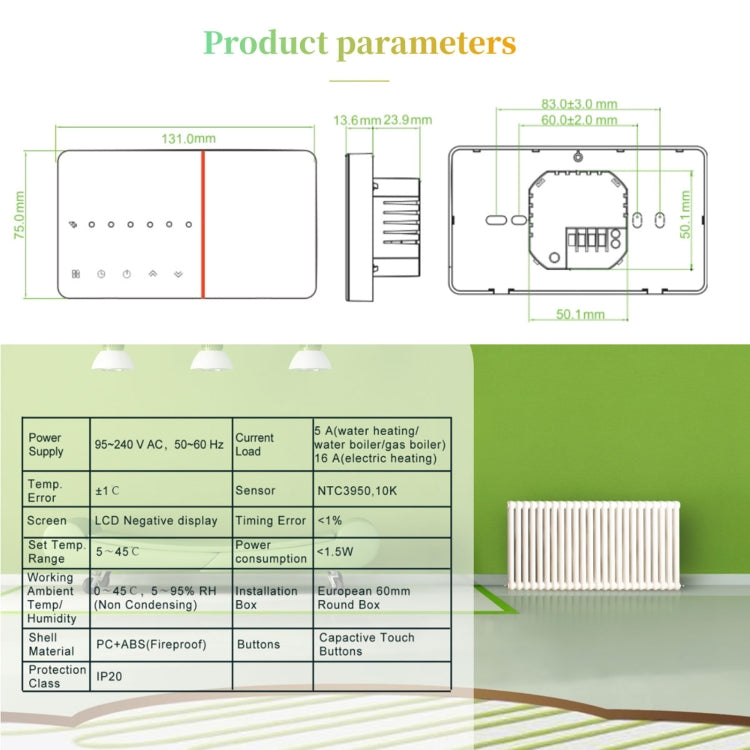 BHT-005-GALW 220V AC 3A Smart Home Heating Thermostat for EU Box, Control Water Heating with Only Internal Sensor & WIFI Connection - free shipping - PMC TechLife - Order now!
