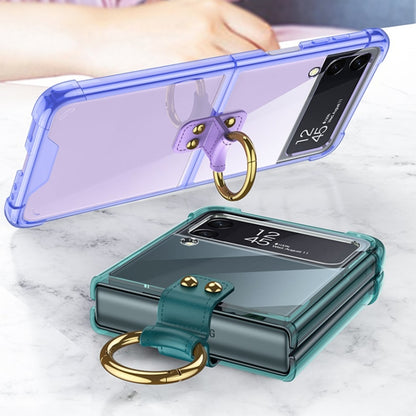 For Samsung Galaxy Z Flip3 5G GKK Shockproof Airbag Phone Case with Ring Holder(Transparent Green) - Galaxy Phone Cases by GKK | Online Shopping South Africa | PMC Jewellery | Buy Now Pay Later Mobicred