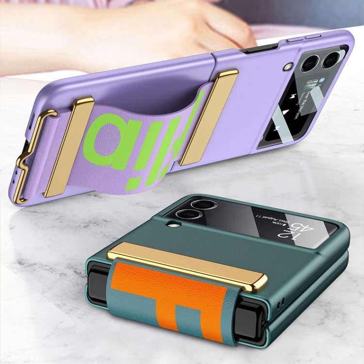 For Samsung Galaxy Z Flip3 5G GKK Ultra-thin Full Coverage Phone Flip Case with Wristband(Green) - Galaxy Phone Cases by GKK | Online Shopping South Africa | PMC Jewellery | Buy Now Pay Later Mobicred