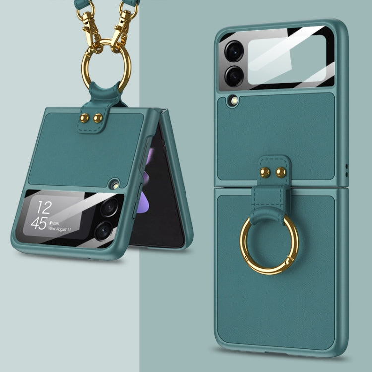 For Samsung Galaxy Z Flip3 5G GKK Ultra-thin PC + PU Phone Case with Ring & Strap(Dark Green) - Galaxy Phone Cases by GKK | Online Shopping South Africa | PMC TechLife | Buy Now Pay Later Mobicred