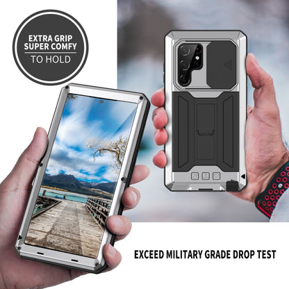 For Samsung Galaxy S22 Ultra 5G R-JUST Sliding Camera Metal + Silicone Holder Phone Case(Silver) - Galaxy S22 Ultra 5G Cases by R-JUST | Online Shopping South Africa | PMC Jewellery | Buy Now Pay Later Mobicred