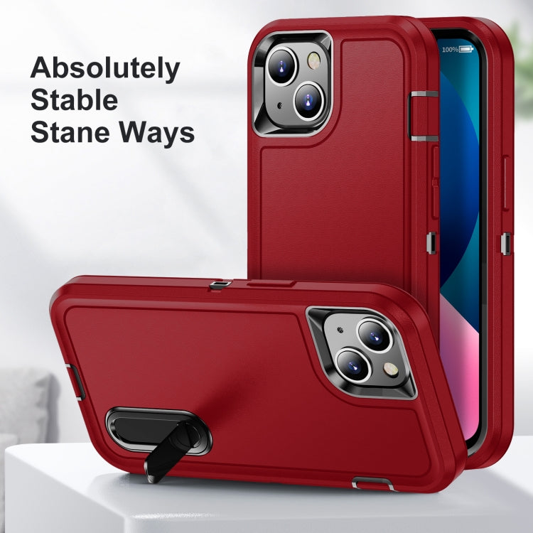For iPhone 13 3 in 1 Rugged Holder Phone Case(Red + Black) - iPhone 13 Cases by PMC TechLife | Online Shopping South Africa | PMC TechLife