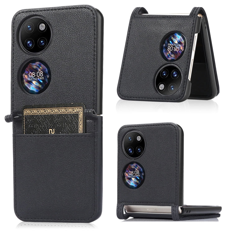For Huawei P50 Pocket Lambskin Texture Card Folding Phone Case(Black) - Huawei Cases by PMC TechLife | Online Shopping South Africa | PMC TechLife | Buy Now Pay Later Mobicred