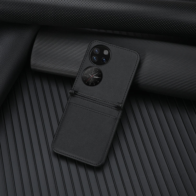 For Huawei P50 Pocket Lambskin Texture Card Folding Phone Case(Black) - Huawei Cases by PMC TechLife | Online Shopping South Africa | PMC TechLife | Buy Now Pay Later Mobicred