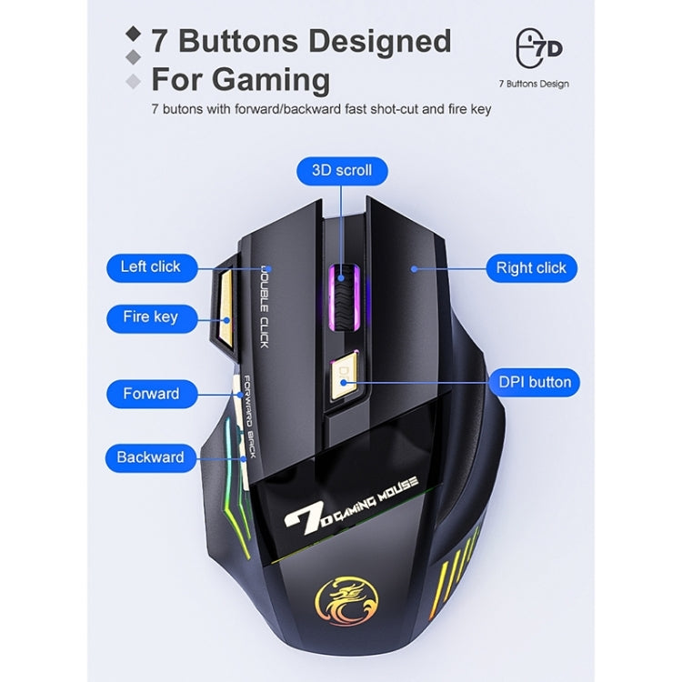 iMICE GW-X7 2.4G + Bluetooth Dual Mode 7-button Silent Rechargeable Wireless Gaming Mouse with Colorful RGB Lights(Black) - Wireless Mice by iMICE | Online Shopping South Africa | PMC Jewellery | Buy Now Pay Later Mobicred