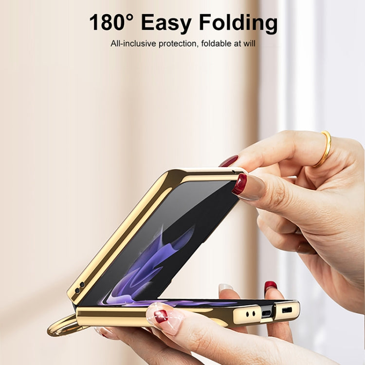 For Samsung Galaxy Z Flip3 5G GKK Integrated Plating + Leather Phone Case with Ring(Black) - free shipping - PMC TechLife - Order now!
