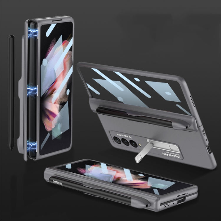 For Samsung Galaxy Z Fold3 5G GKK Integrated Magnetic Full Coverage Phone Flip Case with Pen Slot(Grey) - Galaxy Phone Cases by GKK | Online Shopping South Africa | PMC Jewellery | Buy Now Pay Later Mobicred