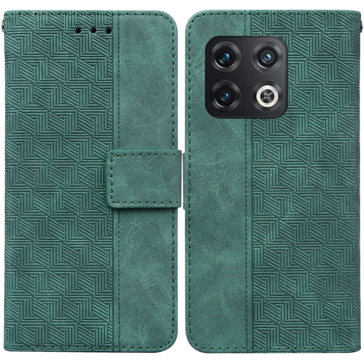 For OnePlus 10 Pro 5G Geometric Embossed Leather Phone Case(Green) - OnePlus Cases by PMC TechLife | Online Shopping South Africa | PMC TechLife | Buy Now Pay Later Mobicred