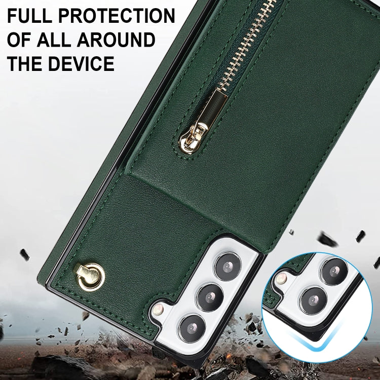 For Samsung Galaxy S21 FE 5G Cross-body Square Zipper Card Holder Bag Phone Case(Green) - Galaxy Phone Cases by PMC Jewellery | Online Shopping South Africa | PMC Jewellery