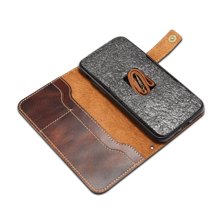 For iPhone XR Denior Oil Wax Cowhide DK Magnetic Button Horizontal Flip Leather Case with Holder & Card Slots & Wallet(Brown) - More iPhone Cases by Denior | Online Shopping South Africa | PMC Jewellery | Buy Now Pay Later Mobicred