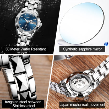 JIN SHI DUN 8813 Fashion Waterproof Luminous Automatic Mechanical Watch, Style:Women(Silver Blue) - Metal Strap Watches by JIN SHI DUN | Online Shopping South Africa | PMC Jewellery | Buy Now Pay Later Mobicred