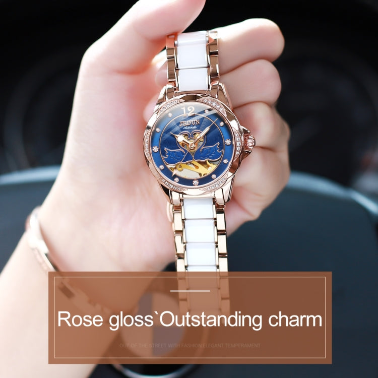 JIN SHI DUN 8831 Women Fashion Diamond Hollowed Waterproof Ceramic Mechanical Watch(Blue) - Metal Strap Watches by JIN SHI DUN | Online Shopping South Africa | PMC Jewellery | Buy Now Pay Later Mobicred