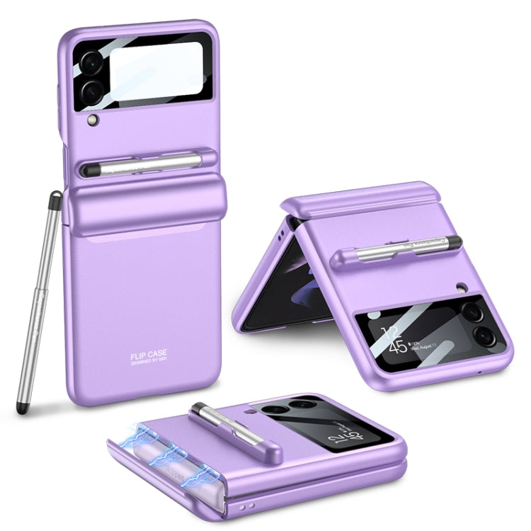 For Samsung Galaxy Z Flip3 5G GKK Magnetic Full Coverage Phone Flip Case with Pen(Purple) - Galaxy Phone Cases by GKK | Online Shopping South Africa | PMC Jewellery | Buy Now Pay Later Mobicred