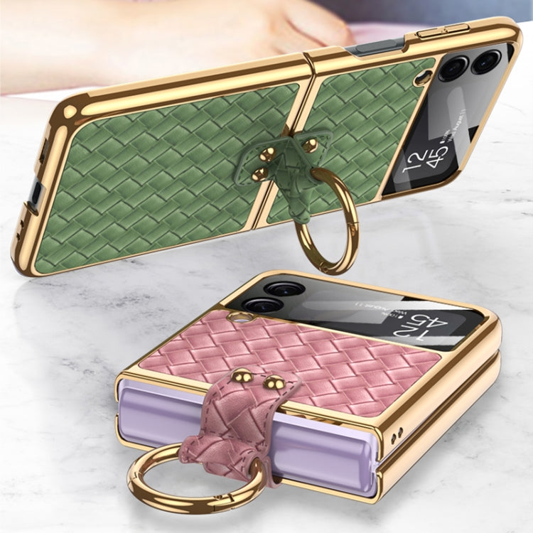 For Samsung Galaxy Z Flip3 5G GKK Integrated Plating Weave Texture Phone Case with Ring Holder(Champagne) - Galaxy Phone Cases by GKK | Online Shopping South Africa | PMC Jewellery