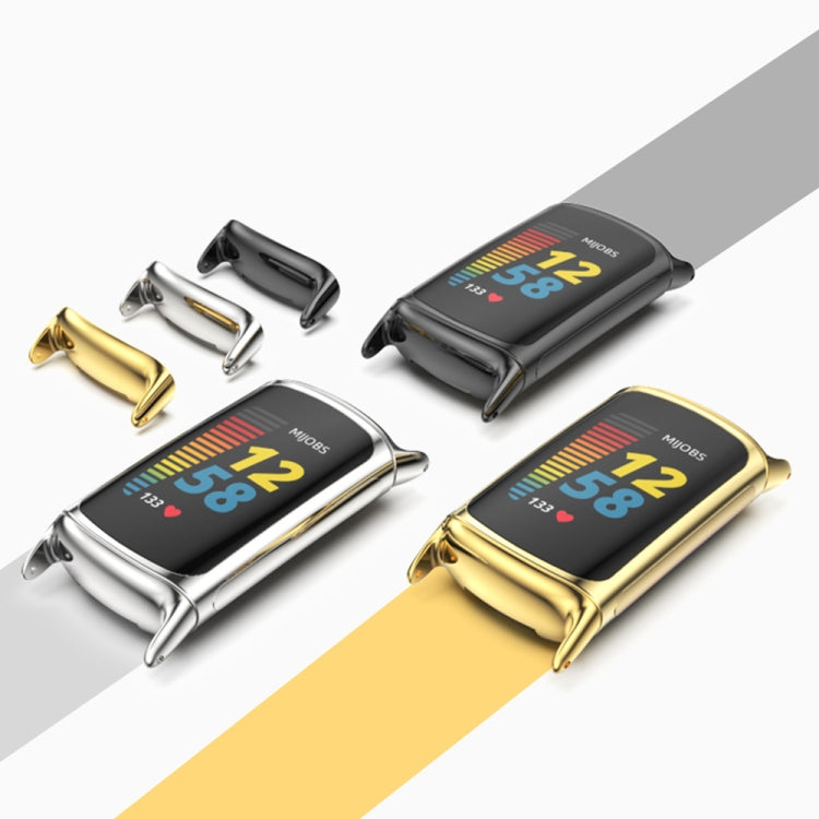 For Fitbit Charge 5 / Charge 6 Mijobs Soft Silicone  Watch Band(Black+Silver) - free shipping - PMC TechLife - Order now!