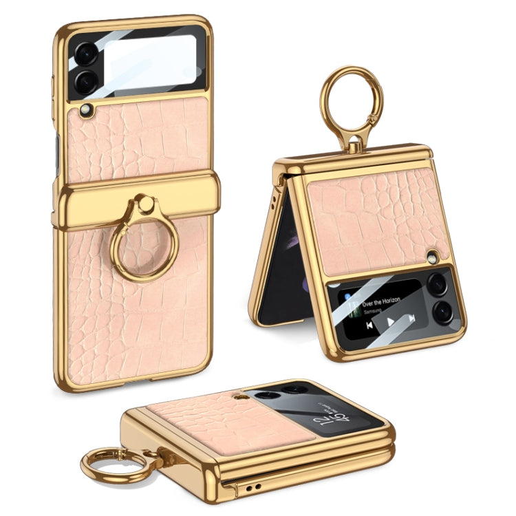 For Samsung Galaxy Z Flip3 5G GKK Integrated Plating + Leather Flip Phone Case(Crocodile Pink) - Galaxy Phone Cases by GKK | Online Shopping South Africa | PMC Jewellery