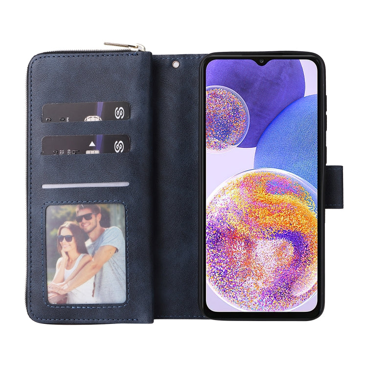 For Samsung Galaxy A23 9 Card Slots Zipper Wallet Bag Leather Phone Case(Blue) - Galaxy Phone Cases by PMC TechLife | Online Shopping South Africa | PMC TechLife | Buy Now Pay Later Mobicred