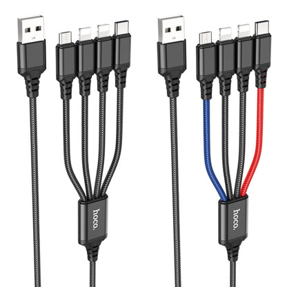 hoco X76 4 in 1 2A Dual 8 Pin + USB-C / Type-C + Micro USB Super Charging Cable,Length: 1m(Black) - Multifunction Cable by hoco | Online Shopping South Africa | PMC Jewellery