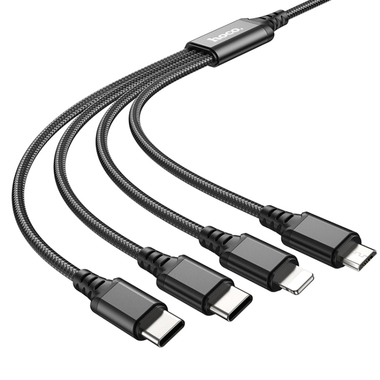 hoco X76 4 in 1 2A Dual USB-C/Type-C +8 Pin + Micro USB Super Charging Cable,Length: 1m(Black) - Multifunction Cable by hoco | Online Shopping South Africa | PMC Jewellery