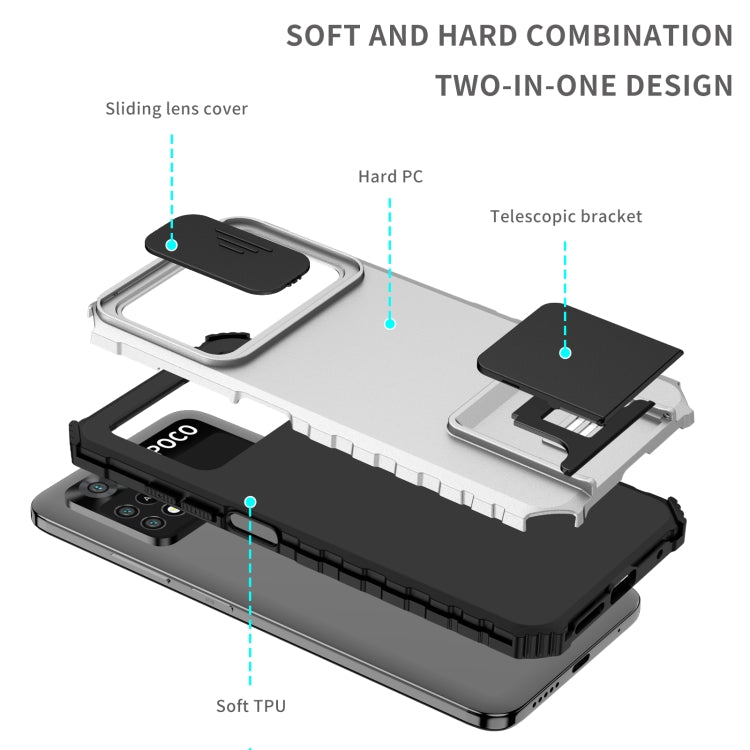 For Xiaomi Poco M4 Pro 4G Stereoscopic Holder Sliding Camshield Phone Case(White) - free shipping - PMC TechLife - Order now!