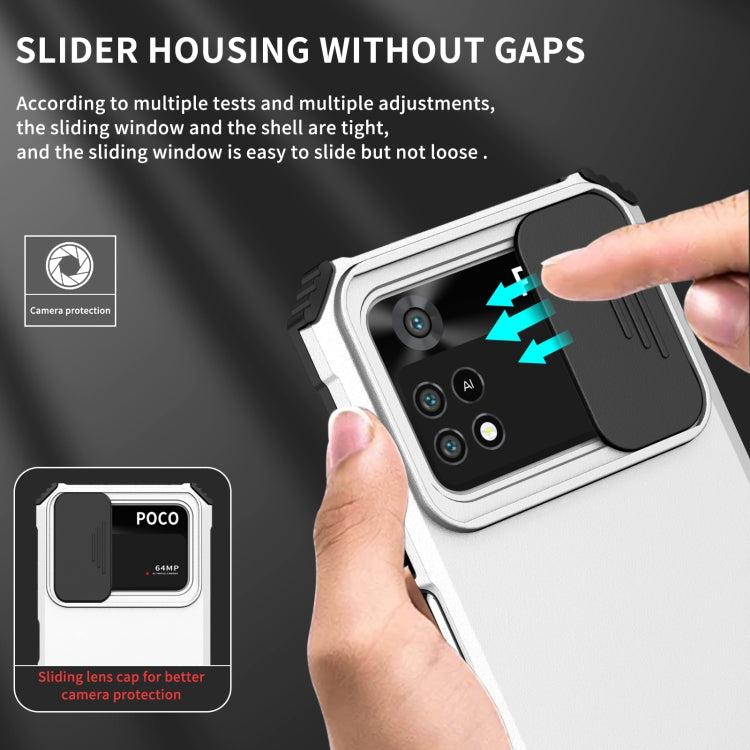 For Xiaomi Poco M4 Pro 4G Stereoscopic Holder Sliding Camshield Phone Case(White) - free shipping - PMC TechLife - Order now!