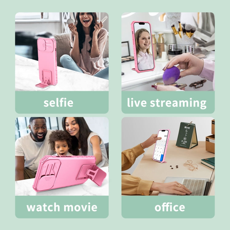 For Xiaomi Poco M4 Pro 4G Stereoscopic Holder Sliding Camshield Phone Case(Pink) - free shipping - PMC TechLife - Order now!