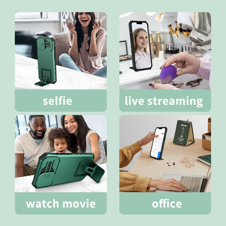 For Xiaomi Poco M4 Pro 4G Stereoscopic Holder Sliding Camshield Phone Case(Dark Green) - free shipping - PMC TechLife - Order now!