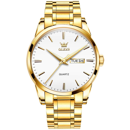 OLEVS 6898 Men Waterproof Luminous Steel Watch Band Quartz Watch(Gold White) - Metal Strap Watches by OLEVS | Online Shopping South Africa | PMC Jewellery | Buy Now Pay Later Mobicred