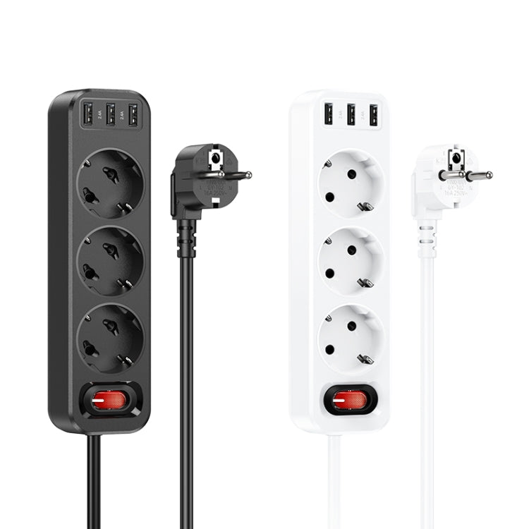 hoco NS2 3-position + 3-USB Extension Cord Socket, EU Plug(White) - Extension Socket by hoco | Online Shopping South Africa | PMC Jewellery