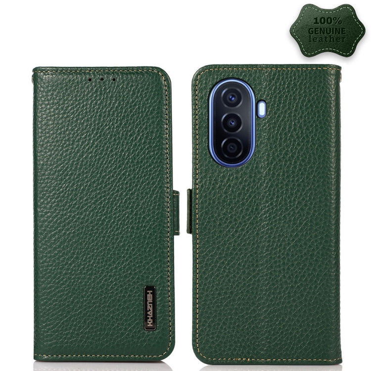 For Huawei nova Y70 Plus KHAZNEH Side-Magnetic Litchi Genuine Leather RFID Phone Case(Green) - Huawei Cases by PMC TechLife | Online Shopping South Africa | PMC TechLife | Buy Now Pay Later Mobicred