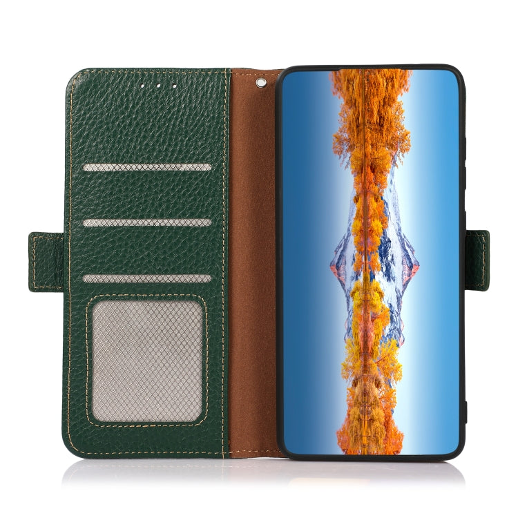 For Huawei nova Y70 Plus KHAZNEH Side-Magnetic Litchi Genuine Leather RFID Phone Case(Green) - Huawei Cases by PMC TechLife | Online Shopping South Africa | PMC TechLife | Buy Now Pay Later Mobicred