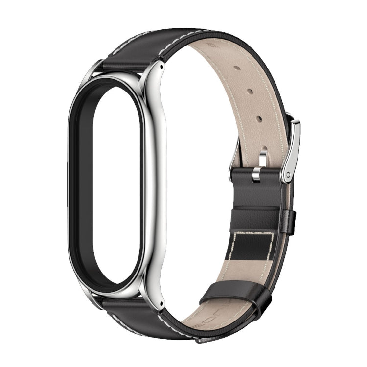 For Xiaomi Mi Band 7 / 7 NFC MIJOBS Plus Genuine Leather Watch Band(Black Silver) - Watch Bands by MIJOBS | Online Shopping South Africa | PMC TechLife | Buy Now Pay Later Mobicred