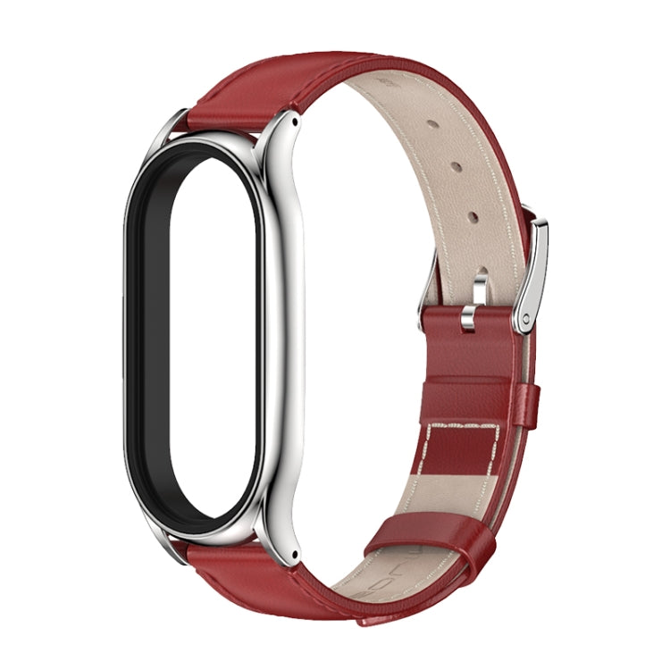 For Xiaomi Mi Band 7 / 7 NFC MIJOBS Plus Genuine Leather Watch Band(Red Silver) - Watch Bands by MIJOBS | Online Shopping South Africa | PMC TechLife | Buy Now Pay Later Mobicred