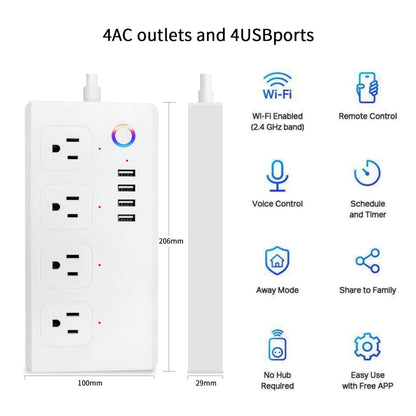 ZigBee 10A SM-SO301-U 2500W 4 Holes + 4 USB Smart Power Strip, US Plug(White) - Smart Socket by PMC Jewellery | Online Shopping South Africa | PMC Jewellery