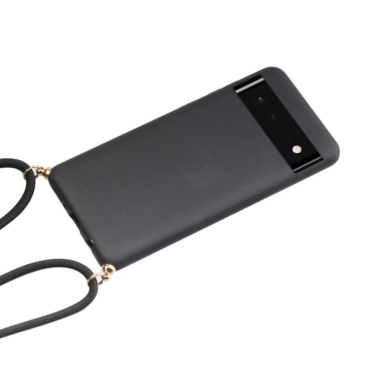 For Google Pixel 6 Wheat Straw Material + TPU Protective Case with Lanyard(Black) - Google Cases by PMC TechLife | Online Shopping South Africa | PMC TechLife