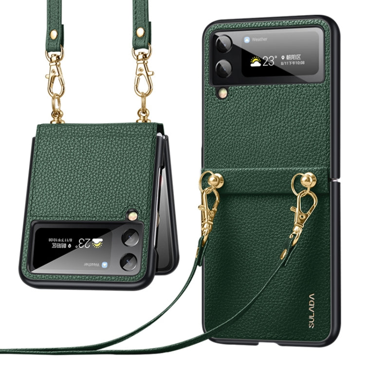 For Samsung Galaxy Z Flip3 5G SULADA Litchi Texture Leather + TPU Phone Case with Strap(Green) - Galaxy Phone Cases by SULADA | Online Shopping South Africa | PMC Jewellery | Buy Now Pay Later Mobicred