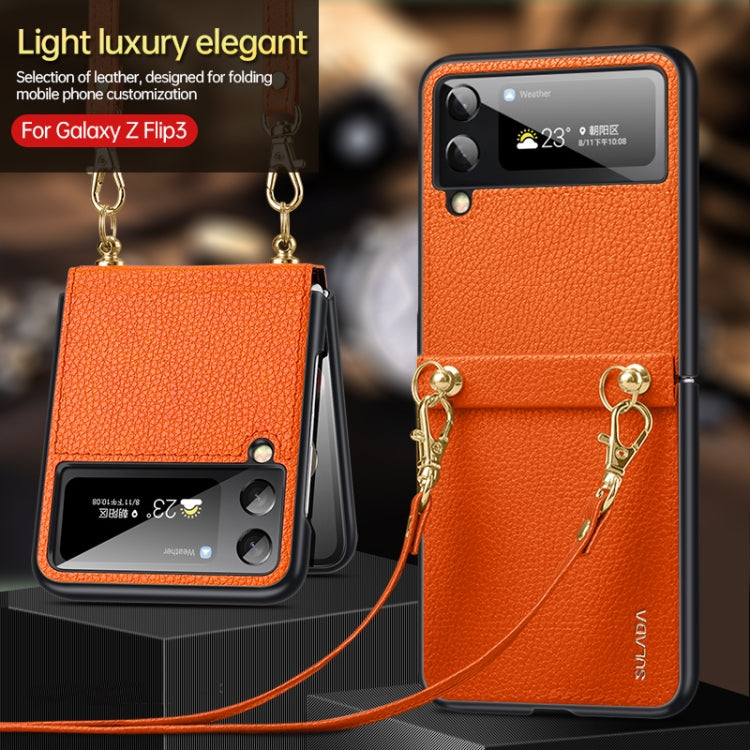 For Samsung Galaxy Z Flip3 5G SULADA Litchi Texture Leather + TPU Phone Case with Strap(Green) - Galaxy Phone Cases by SULADA | Online Shopping South Africa | PMC Jewellery | Buy Now Pay Later Mobicred